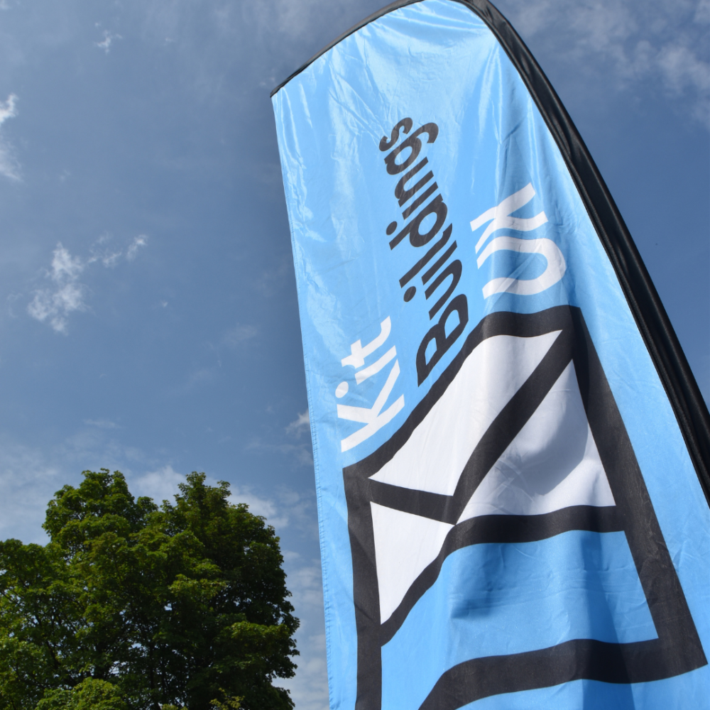 A view of a Kit Buildings UK show flag