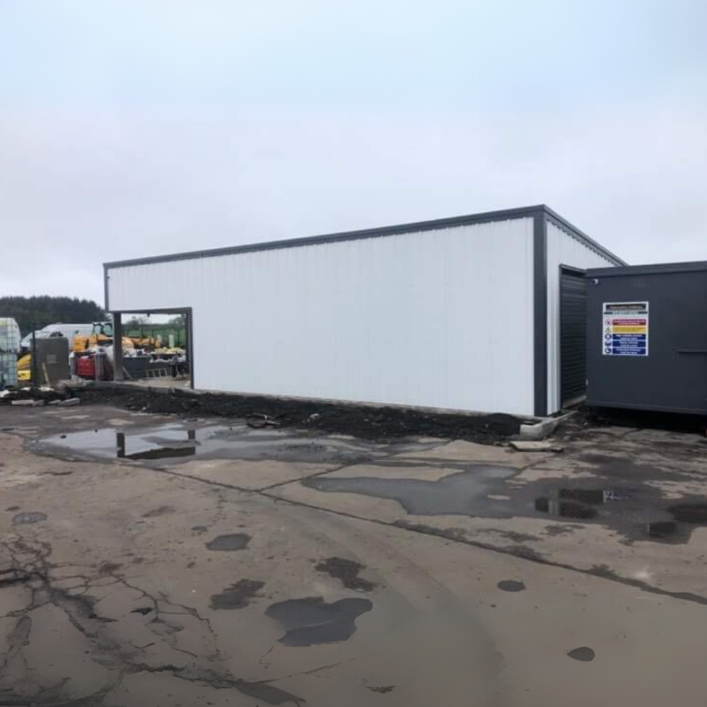 An white-clad industrial unit from Kit Buildings UK