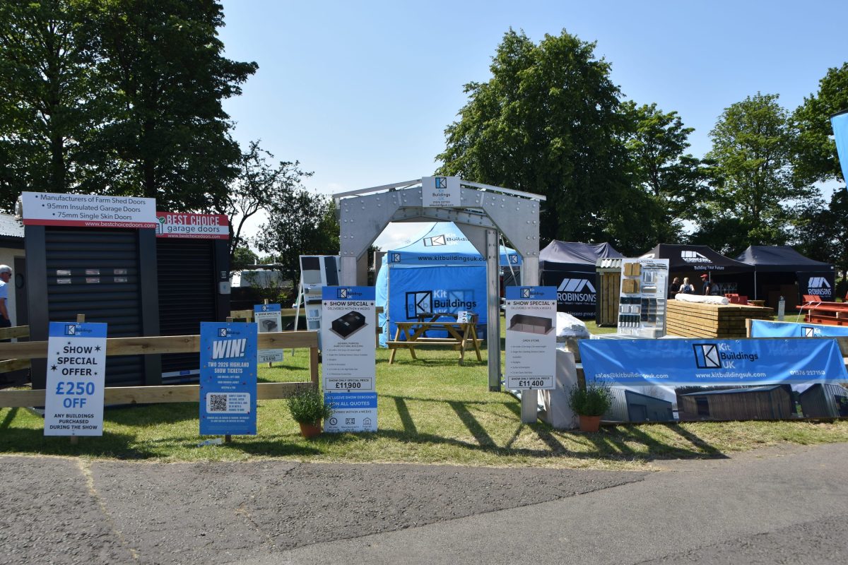 A long shot of the Kit Buildings UK stand at the 2025 Royal Highland Show